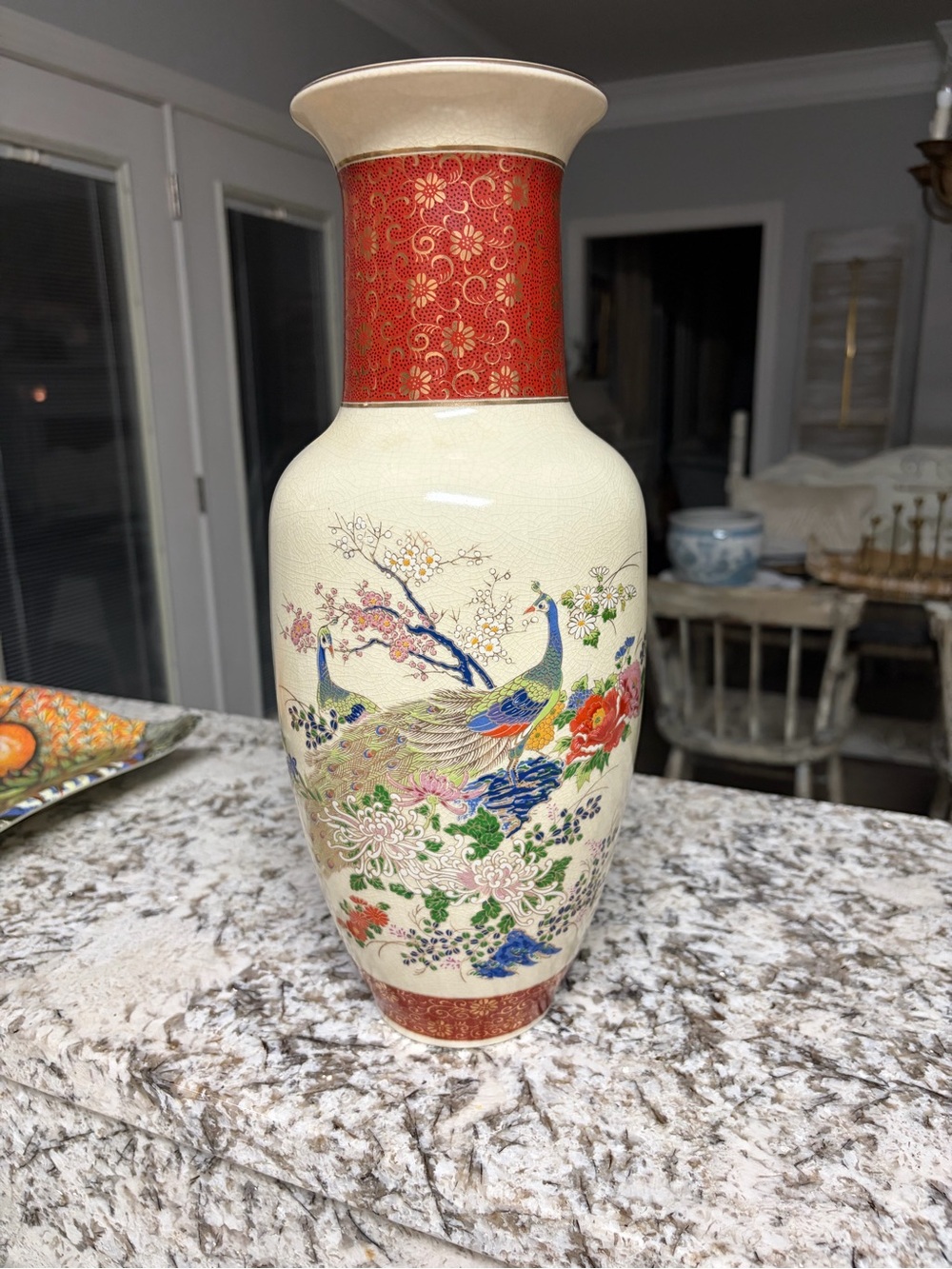 Vintage Japanese Porcelain Vase with Peacock Motif Quiet Luxury traditional EUC